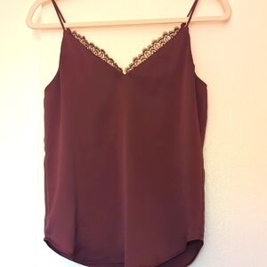 Red and Cream Lace Trim Sleeveless Camisole